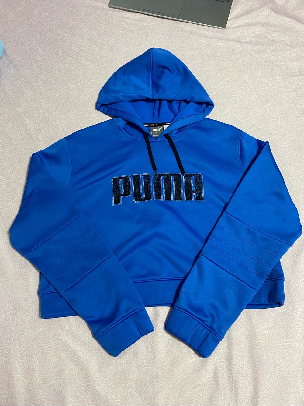 Puma Blue Cowl Neck Training Sweater with Black Drawstrings